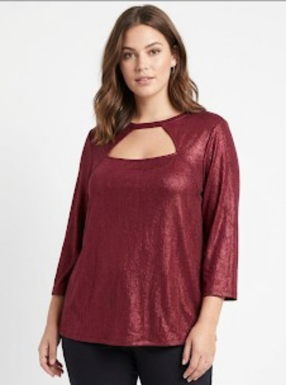 Lane Bryant Keyhole Blouse Cranberry with a sheen Size 26/28